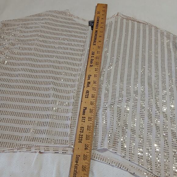 Clara Sun Woo 1/4 sleeve gold sequin tunic medium USA MADE handkerchief sides - Picture 8 of 10